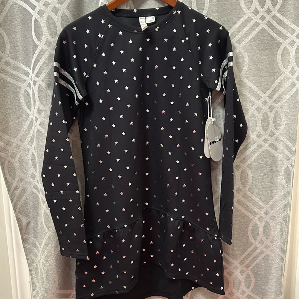 DIADORA  women’s dress in BlueNavy and stars. XL low waist flared skirt. NWT
